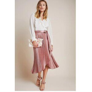 Anthropologie Maeve Paulina Pleated Midi Skirt Rose Gold Size 12